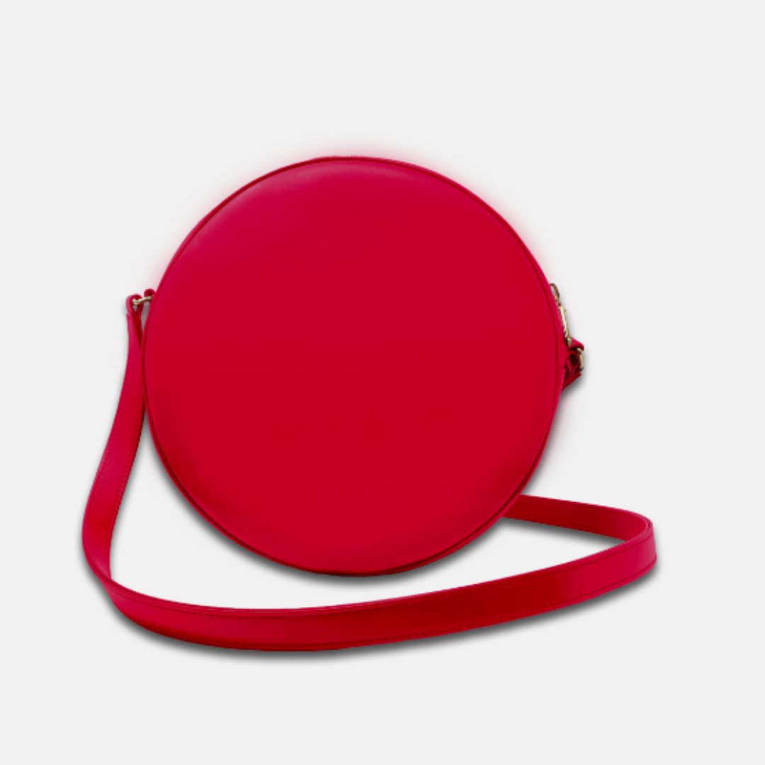 Parisian round leather bag - red