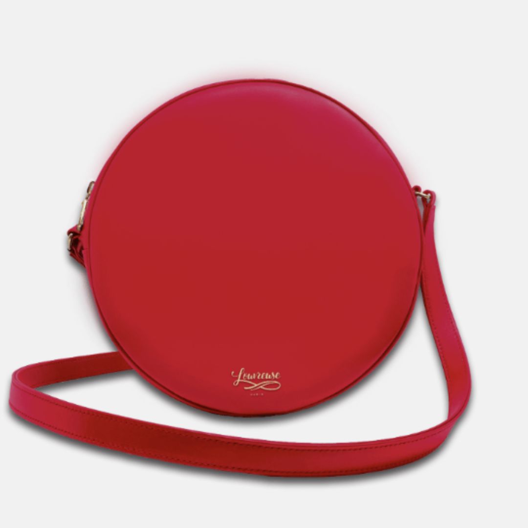 Parisian round leather bag - red