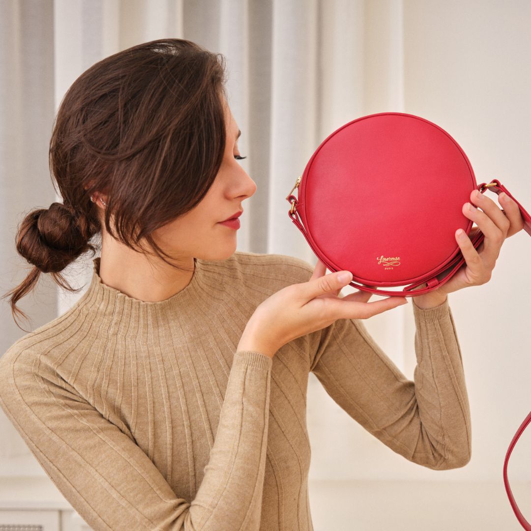 Parisian round leather bag - red