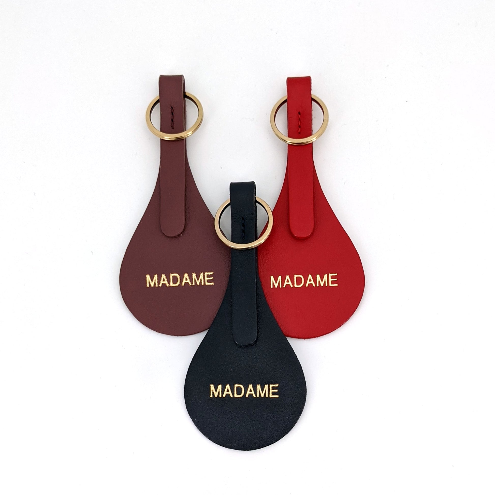 Leather keychain Madame - red - French Address